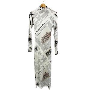 Edel'ine L'ee US 4 Dancer Newspaper long sleeve maxi dress